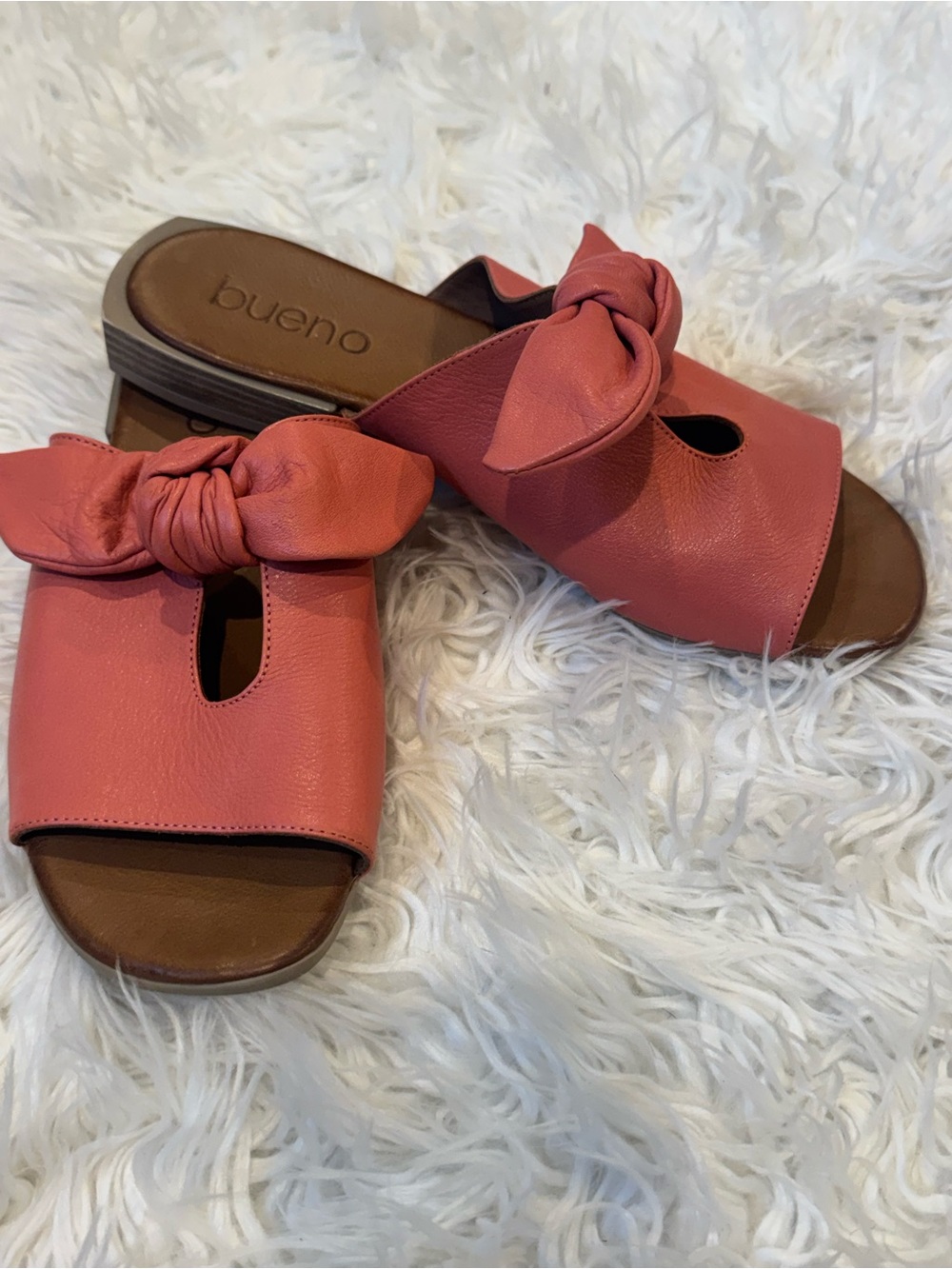 Bueno Coral Leather Knot Slide Sandals Women’s EU 40 US 9 New